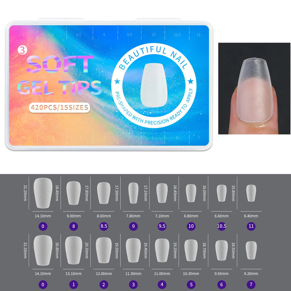 420-Pc Almond Press-On Nail Tips | Short Matte Super Thin False Nail Tips QXL 03