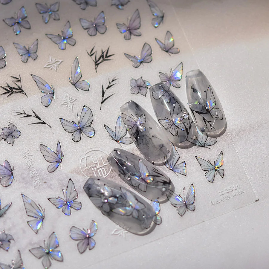 5D Kawaii Butterfly Nail Art Stickers | Glitter Shell Decals Nail Art Stickers QXL