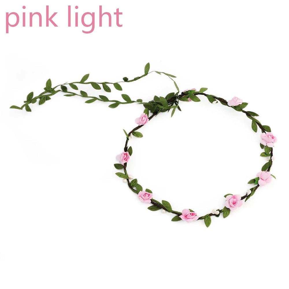 Bridal Flower Crown Garland Headband | Bohemian Wedding Flower Crown Headband QXL pink light