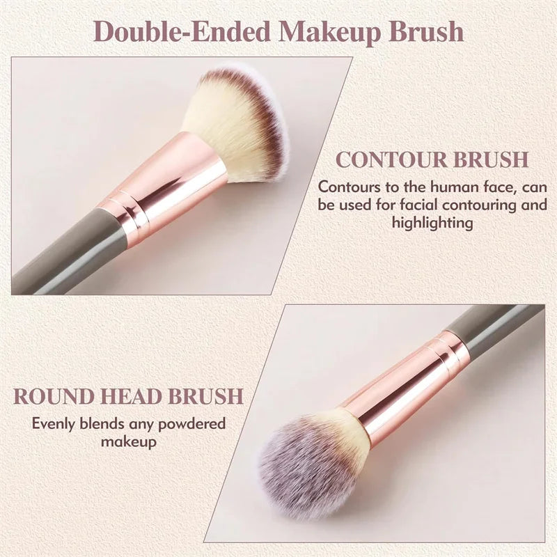 2-in-1 Double-Ended Flame Contour & Foundation Brush Dual Makeup Brush QXL