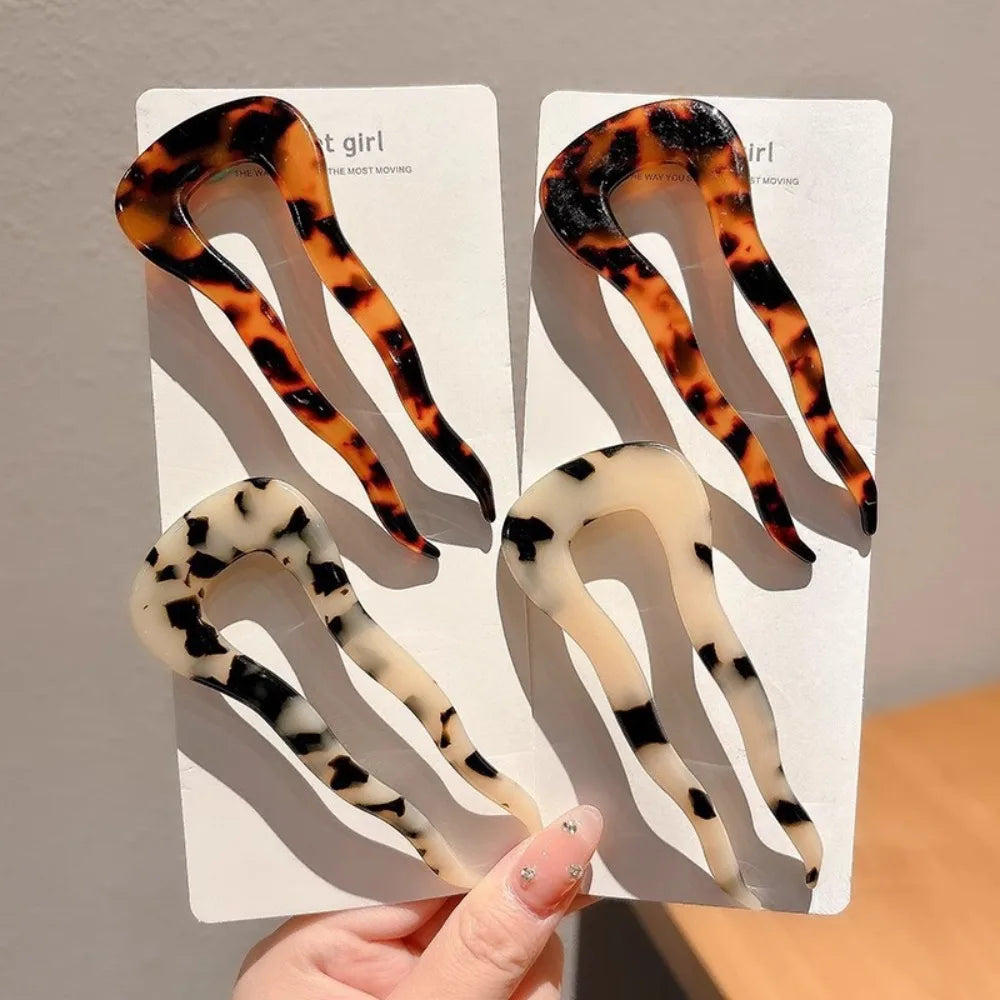 Acetate U-Shape Leopard Hairpin | Bun & Updo Clip 9.5cm Hair Clip QXL