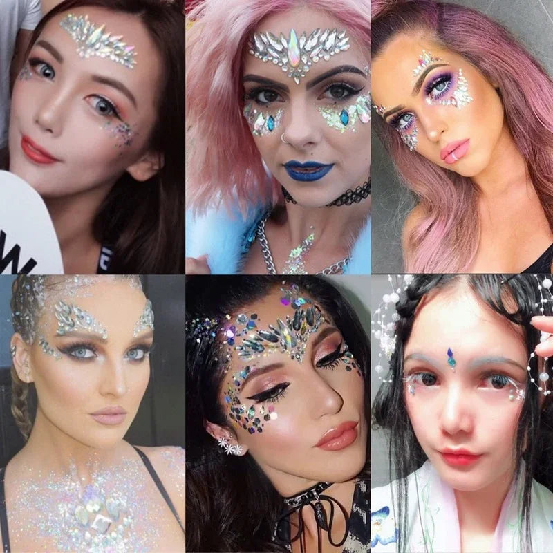 3D Glitter Rhinestone Face Jewel Stickers | Temporary Tattoos Temporary Face Gems QXL