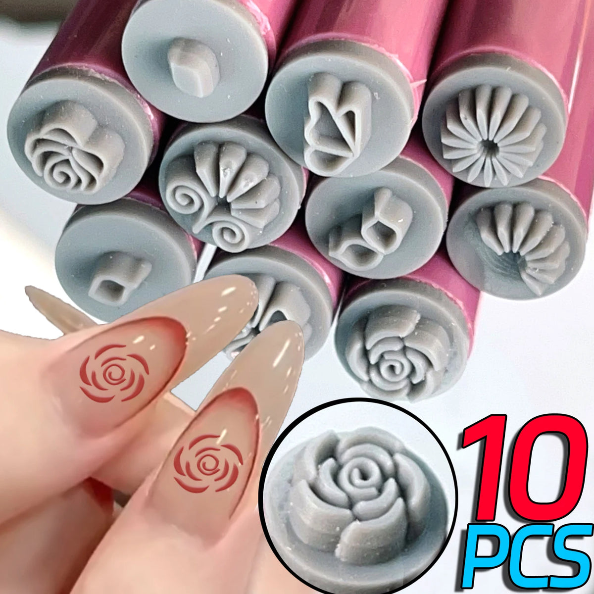 10-Pc Nail Art Stamp Pen Set | Flower & Butterfly Designs Nail Art Stamp Set QXL