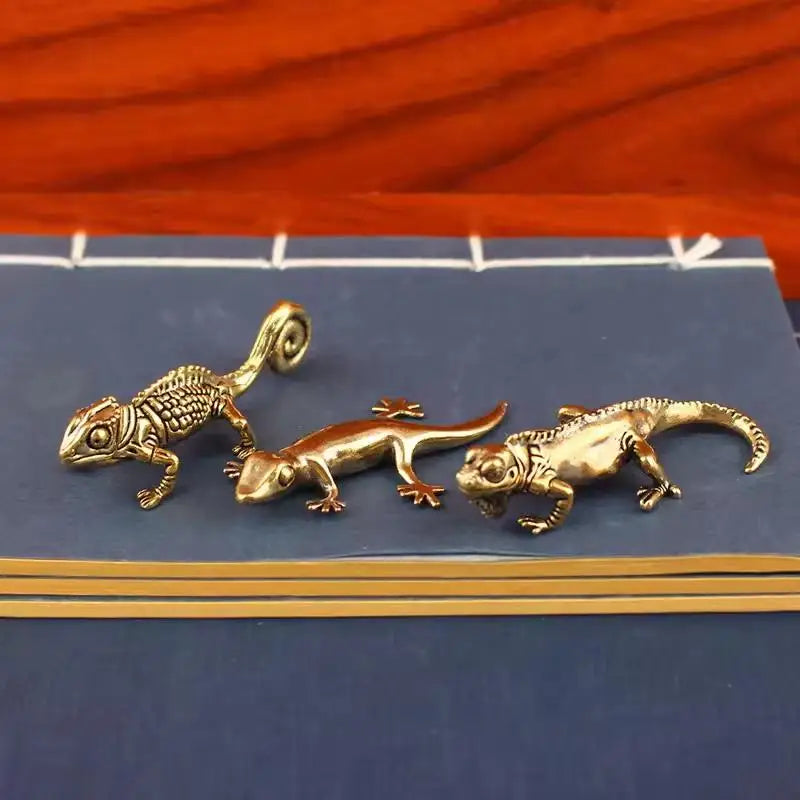 Antique Brass Gecko Figurine | Lucky Lizard Home Decor Ornament Decorative Figurine QXL