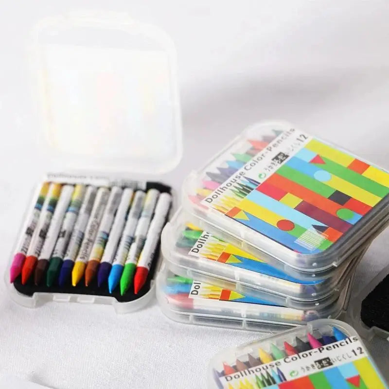 Mini Crayon Box Dollhouse Miniature | 12-Color Resin Accessory Dollhouse Miniature QXL