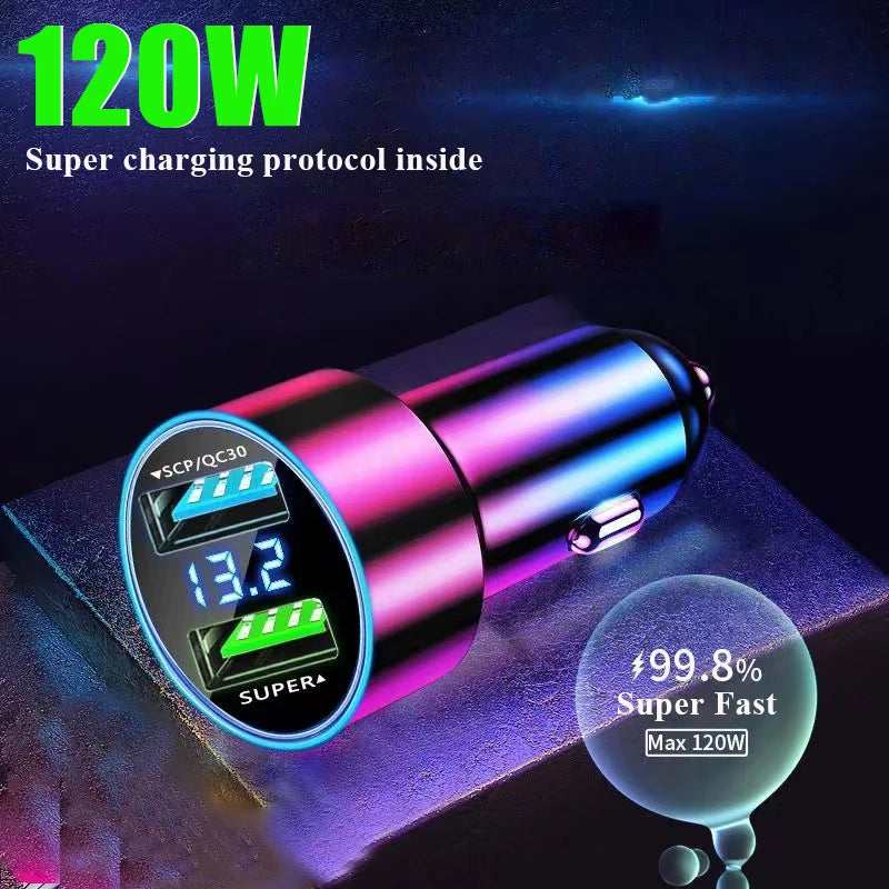 6-in-1 QC3.0 & PD Car Charger with Digital Voltage Display USB Car Charger QXL 120w Volt display