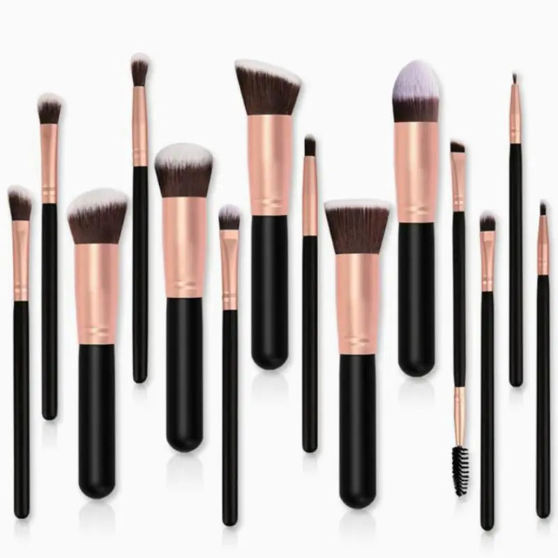 14-Piece Makeup Brush Set | Soft Synthetic Rose Gold Ferrule Makeup Brush Set QXL