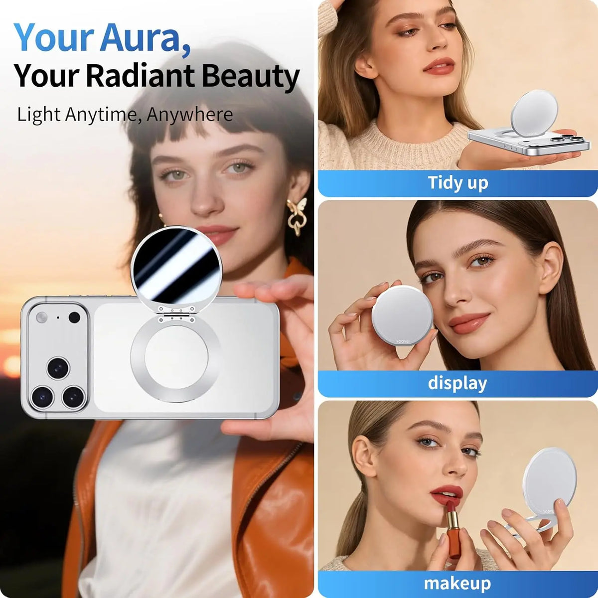 Magnetic Selfie Mirror with Kickstand – Slim Phone Mirror Makeup Mirror QXL