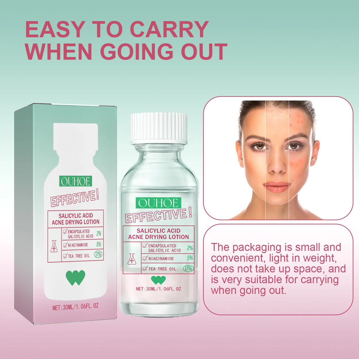 Salicylic Acid Pore-Clearing Acne Solution 30ml | Oil Control Acne Spot Treatment QXL
