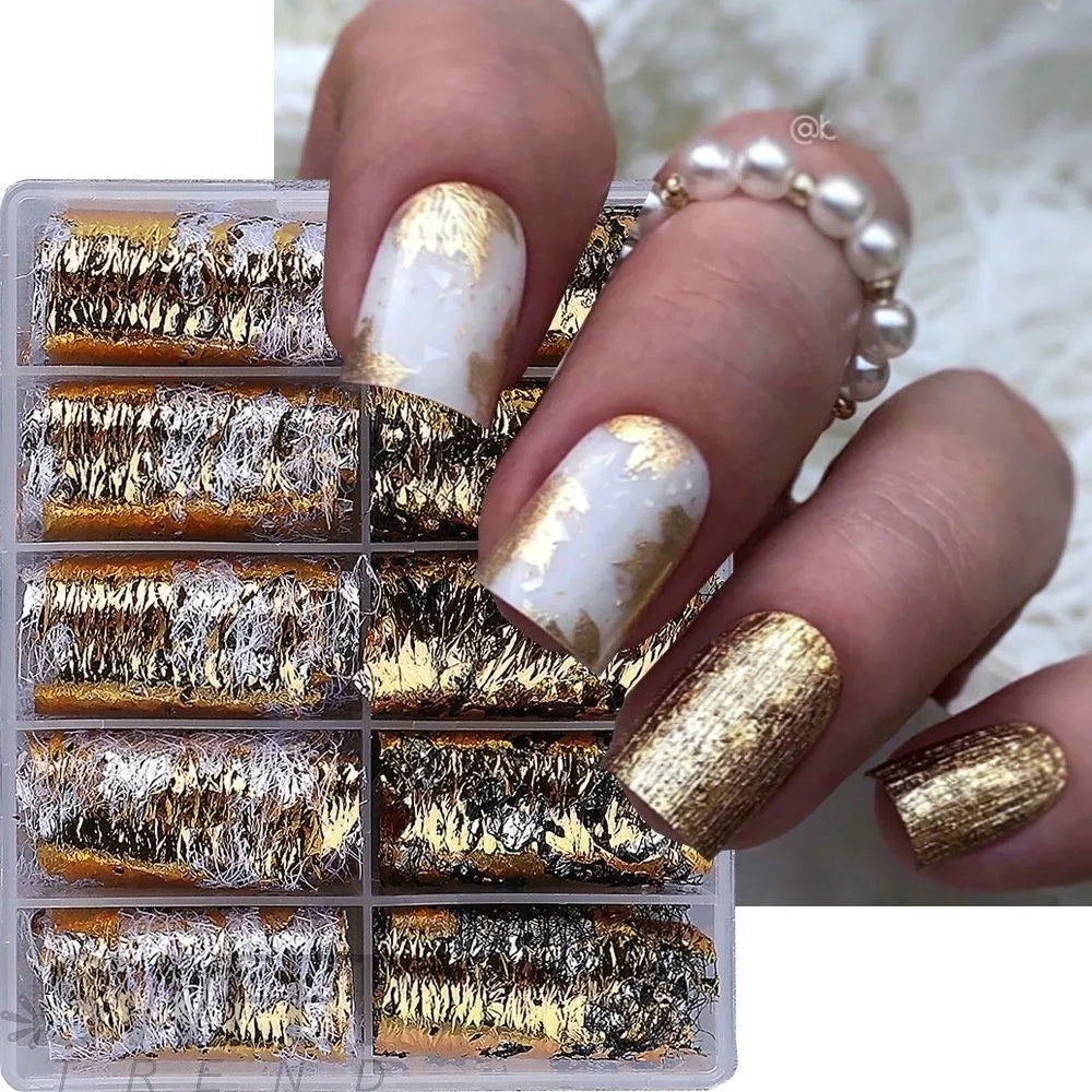 10-Roll Nail Foil Stickers | Gold Silver Floral Chameleon Decals Nail Foil Stickers QXL