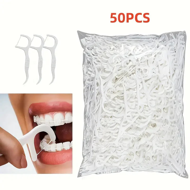 50-Pack Disposable Dental Flossers | Deep Cleaning Oral Care Dental Floss Picks QXL 50pcs