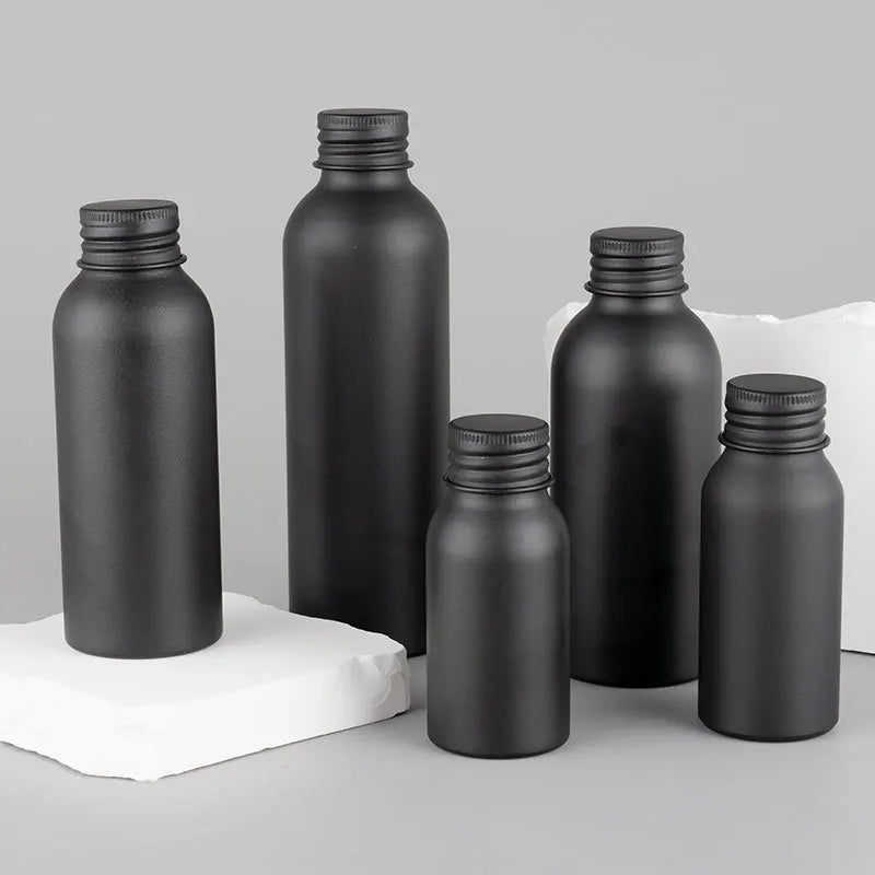 Matte Black Aluminum Cosmetic Bottle Screw Lid | 40–200ml Cosmetic Bottle QXL