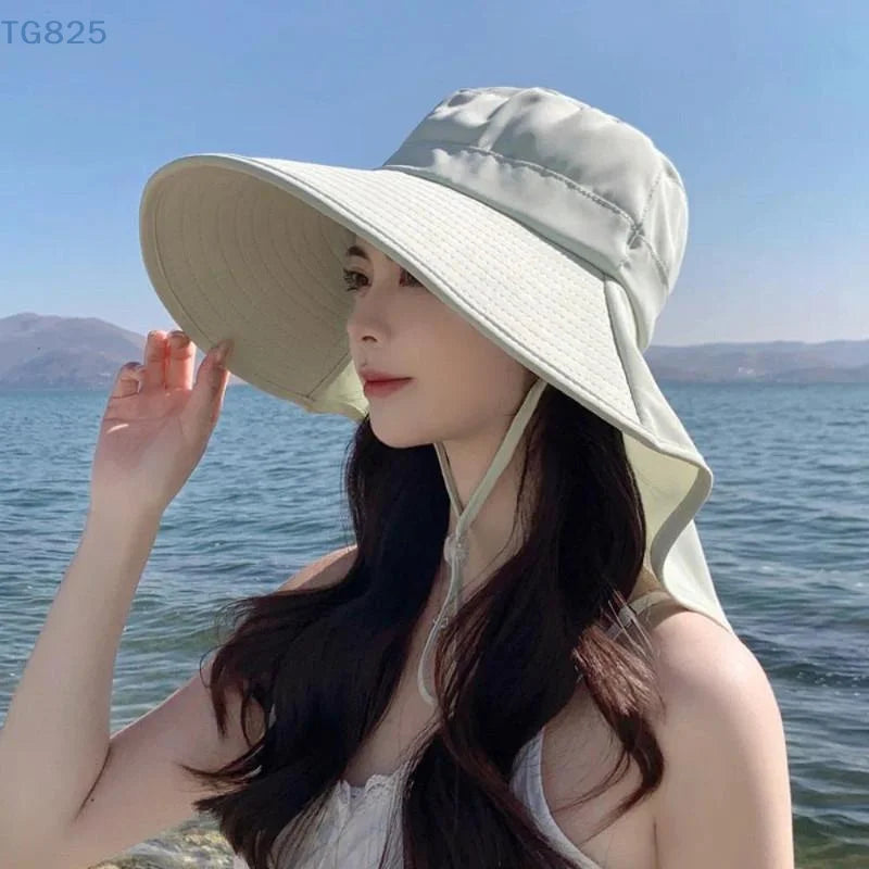 Wide Brim Sun Hat with Neck Flap & Ponytail | UV Protection Wide Brim Sun Hat QXL