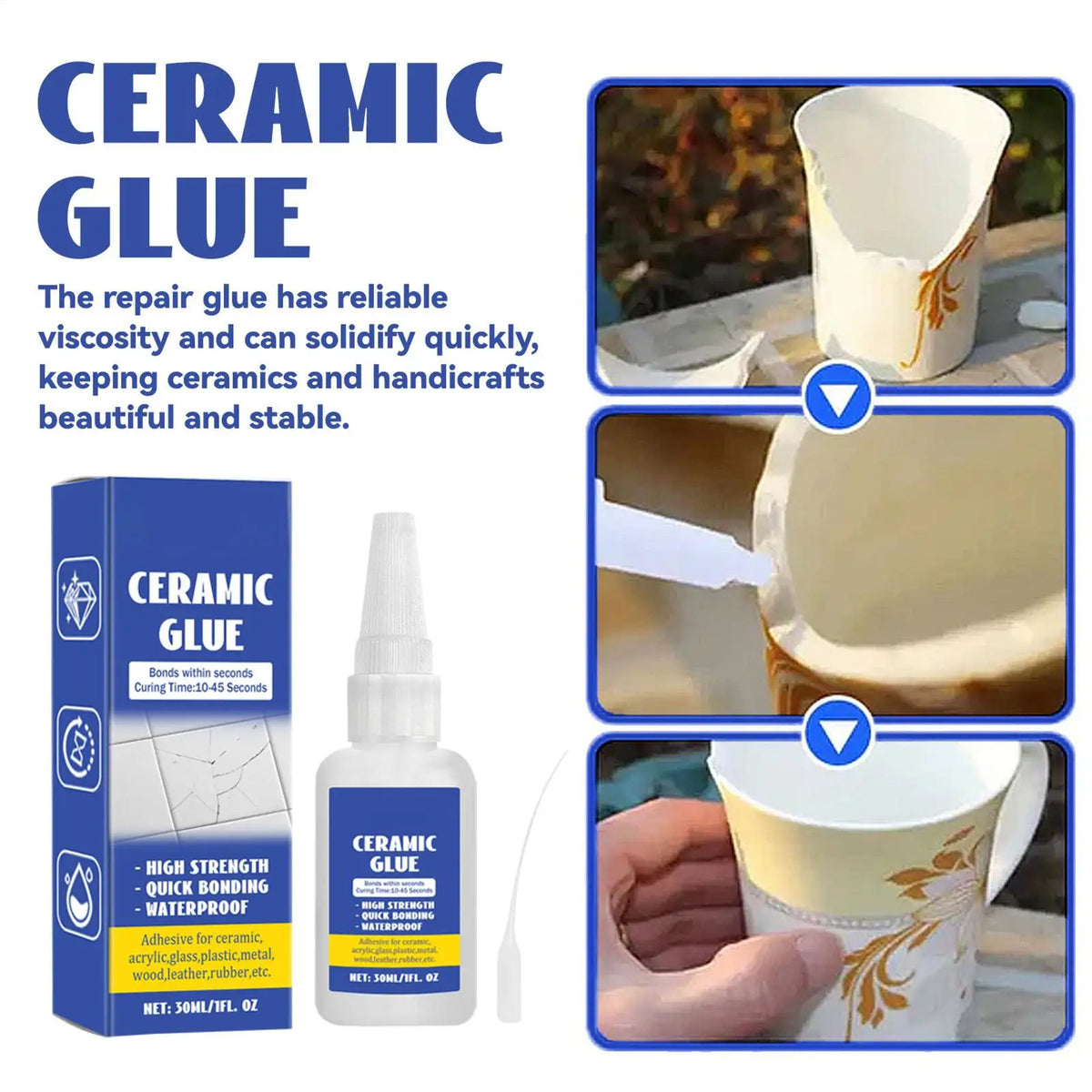 30ml Ceramic Repair Glue | Clear Waterproof Strong Adhesive Ceramic Repair Adhesive QXL