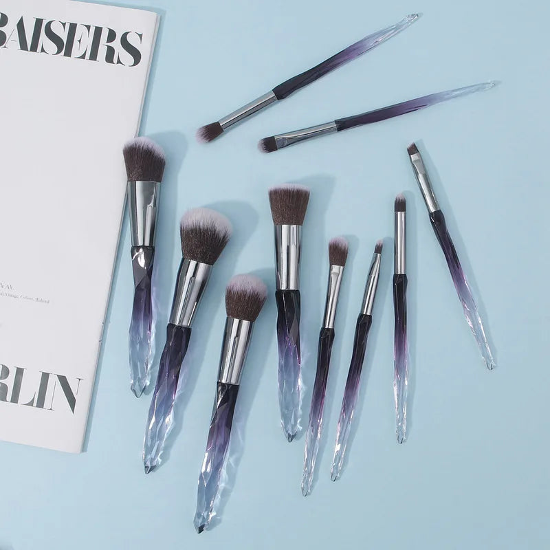 10-Pc Crystal Diamond Handle Makeup Brush Set | Full Face Makeup Brush Set QXL