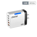 240W GaN USB-C PD Fast Charger 5-Port QC3.0 Adapter USB-C Fast Charger QXL White US