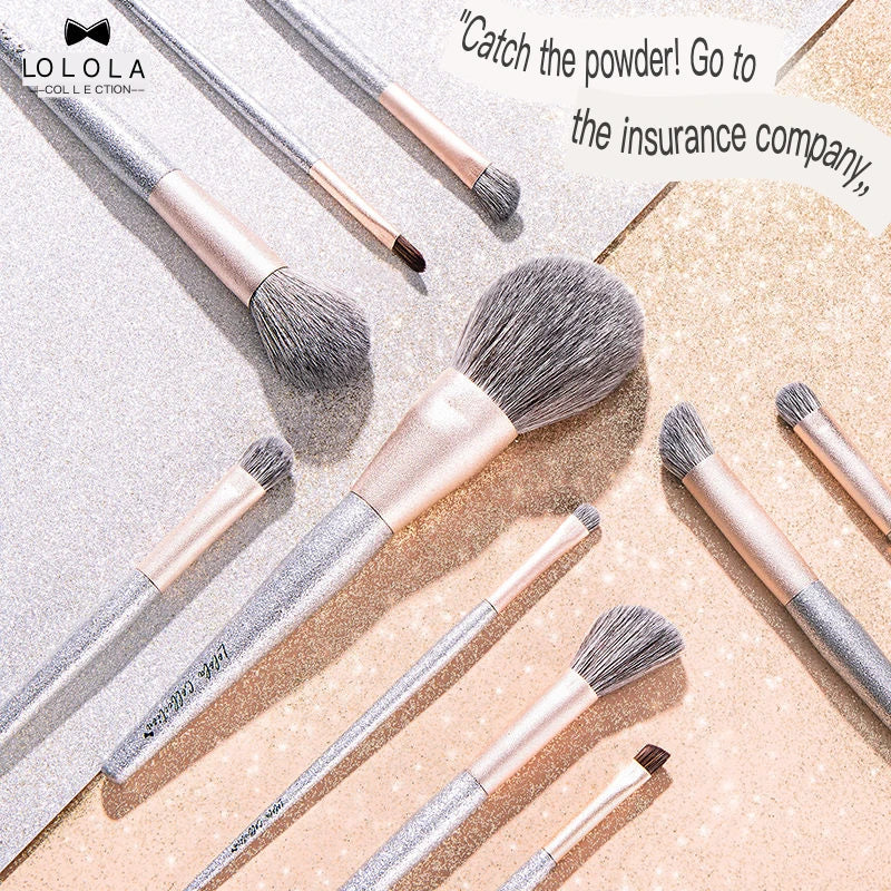 LOLOLA 10-Pc Pro Makeup Brush Set | Soft Wool Fiber Bristles Makeup Brush Set QXL