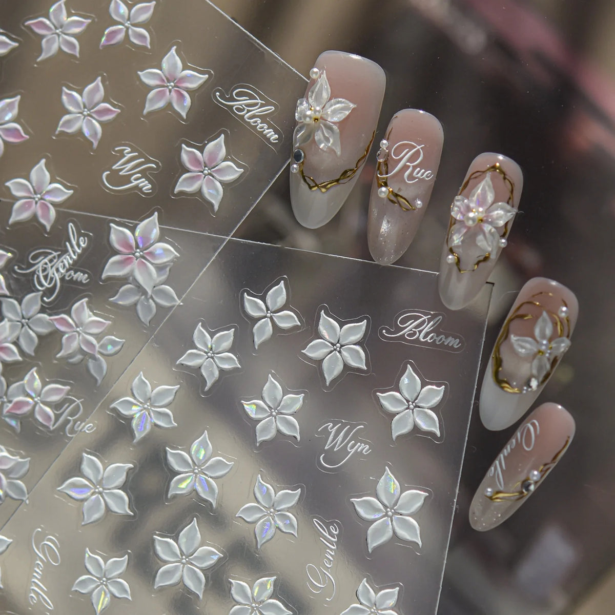5D Embossed Flower Nail Stickers | Pink Floral Decals DIY Nail Art Stickers QXL