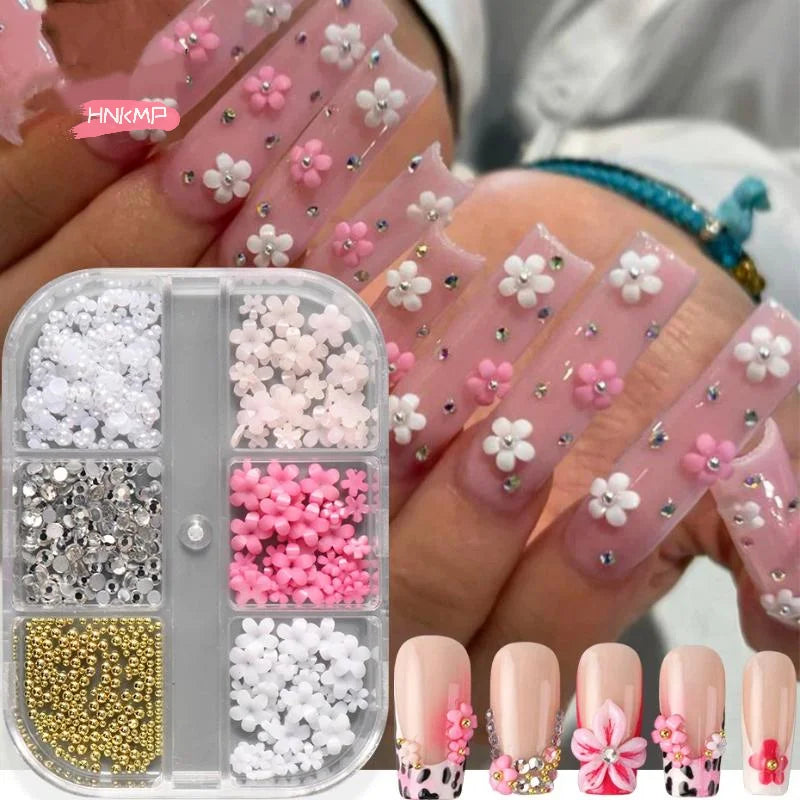 6-Grid 3D Flower Nail Art Charms | Kawaii Resin DIY Decor Nail Art Charms QXL