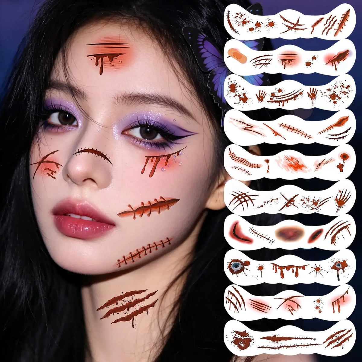 10-Pack Halloween Scar Temporary Face Tattoo Stickers | Cosplay Temporary Tattoo Stickers QXL