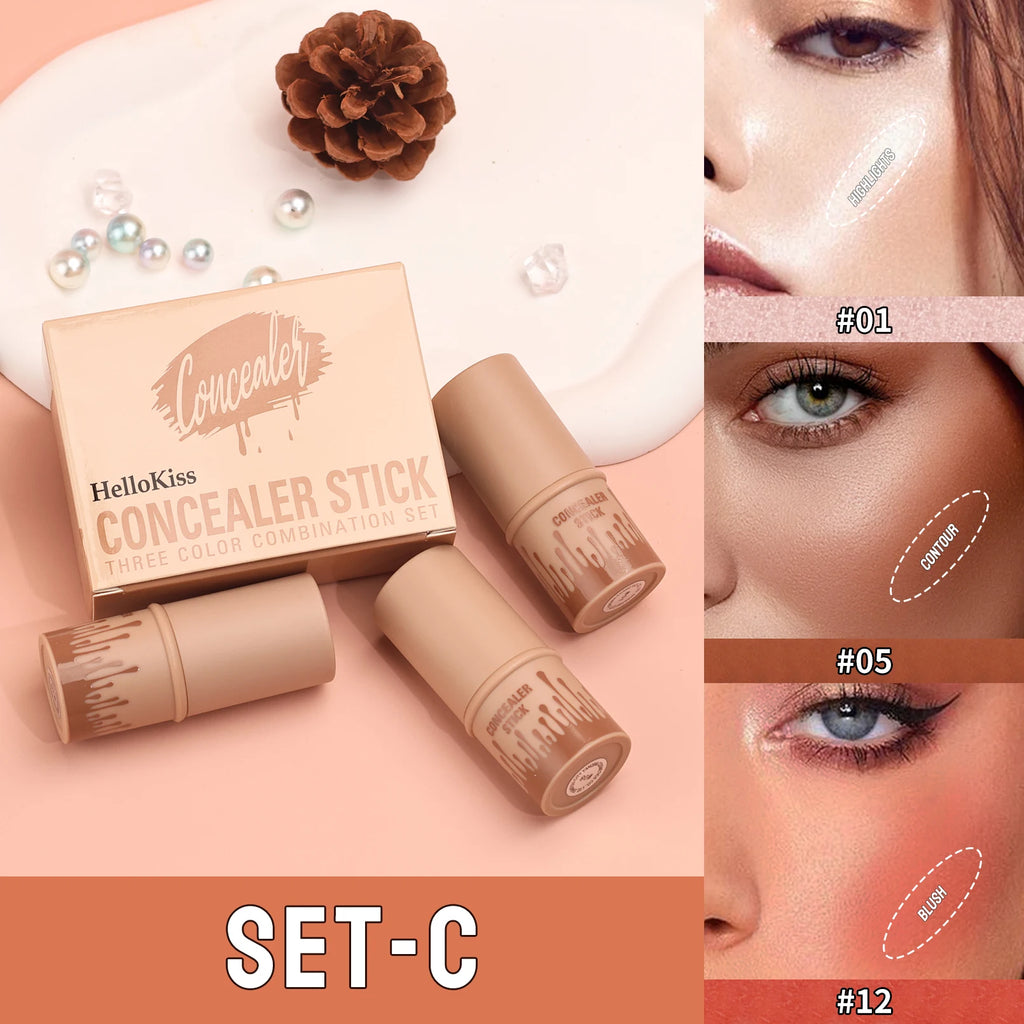 3-Piece Contour Stick Set | Matte Highlight & Blush Wand Contour Stick Set QXL C set