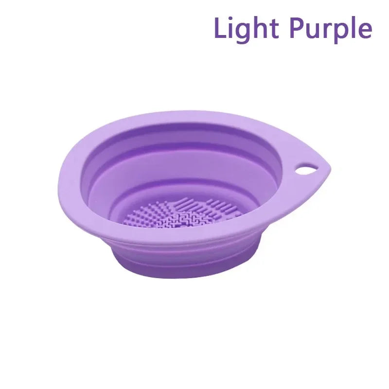 Foldable Silicone Makeup Brush Cleaning Bowl & Scrubber Brush Cleaning Bowl QXL M32 Purple