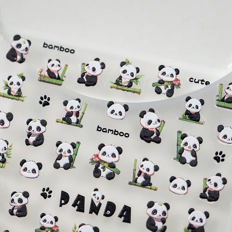 5D Embossed Panda Nail Stickers | Kawaii Bamboo Slider Decals Nail Art Stickers QXL