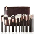 15-Piece Makeup Brush Set with PU Roll Bag | Artist Kit Makeup Brush Set QXL 15 brown