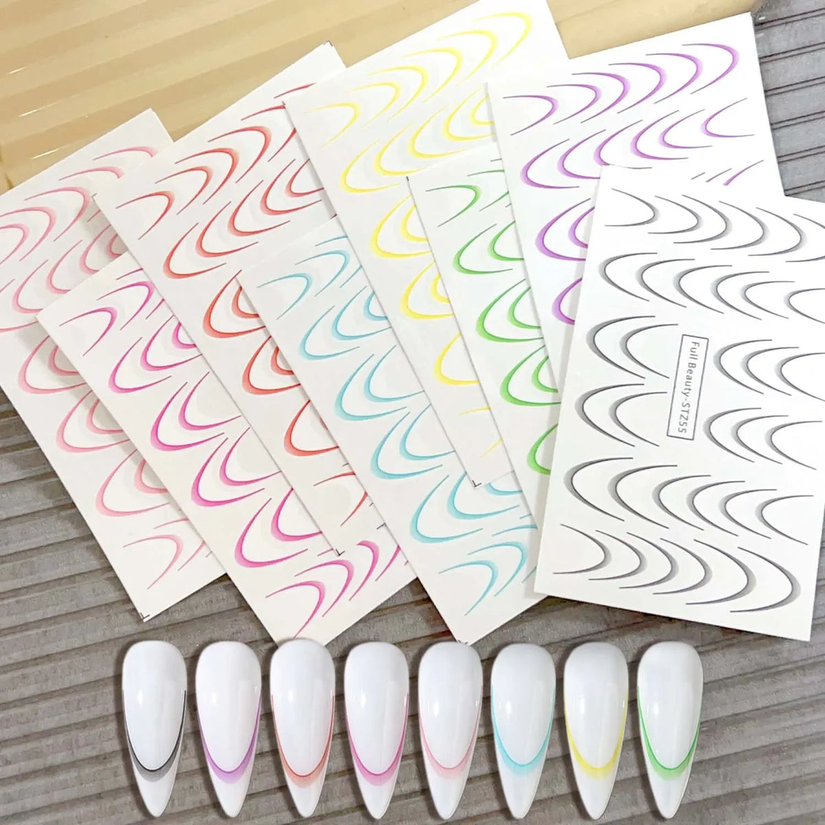 Gradient French Stripe Nail Stickers | Self-Adhesive Decals Nail Art Stickers QXL