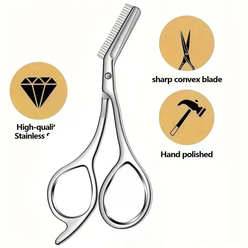 Stainless Steel Eyebrow Scissors with Fixed Comb – Shaping Tool Eyebrow Scissors QXL