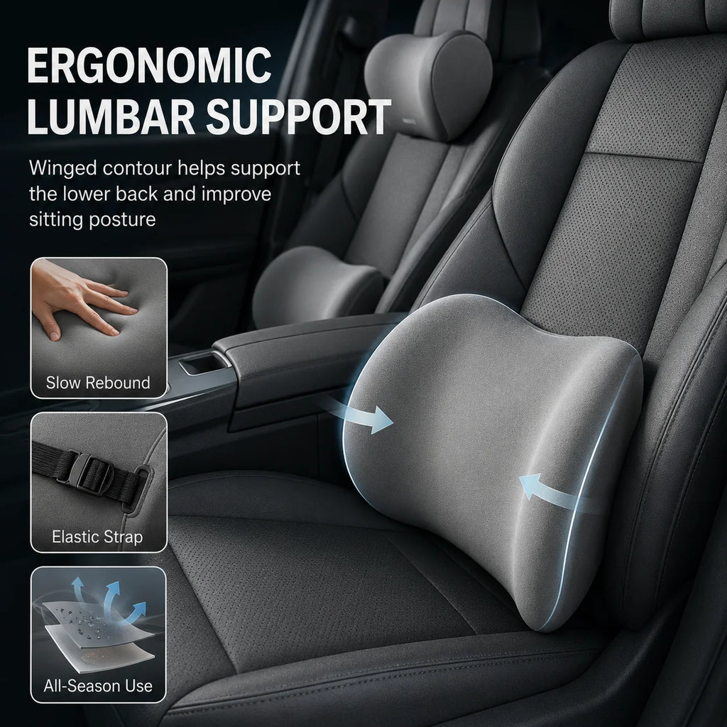 Memory Foam Car Headrest & Lumbar Support Cushion Set Car Seat Cushion Set QXL