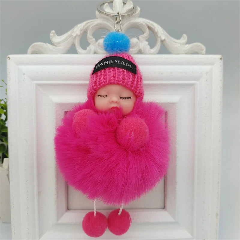Pompom Sleeping Baby Plush Doll Keychain & Bag Charm | Cute Gift Plush Keychain Charm QXL