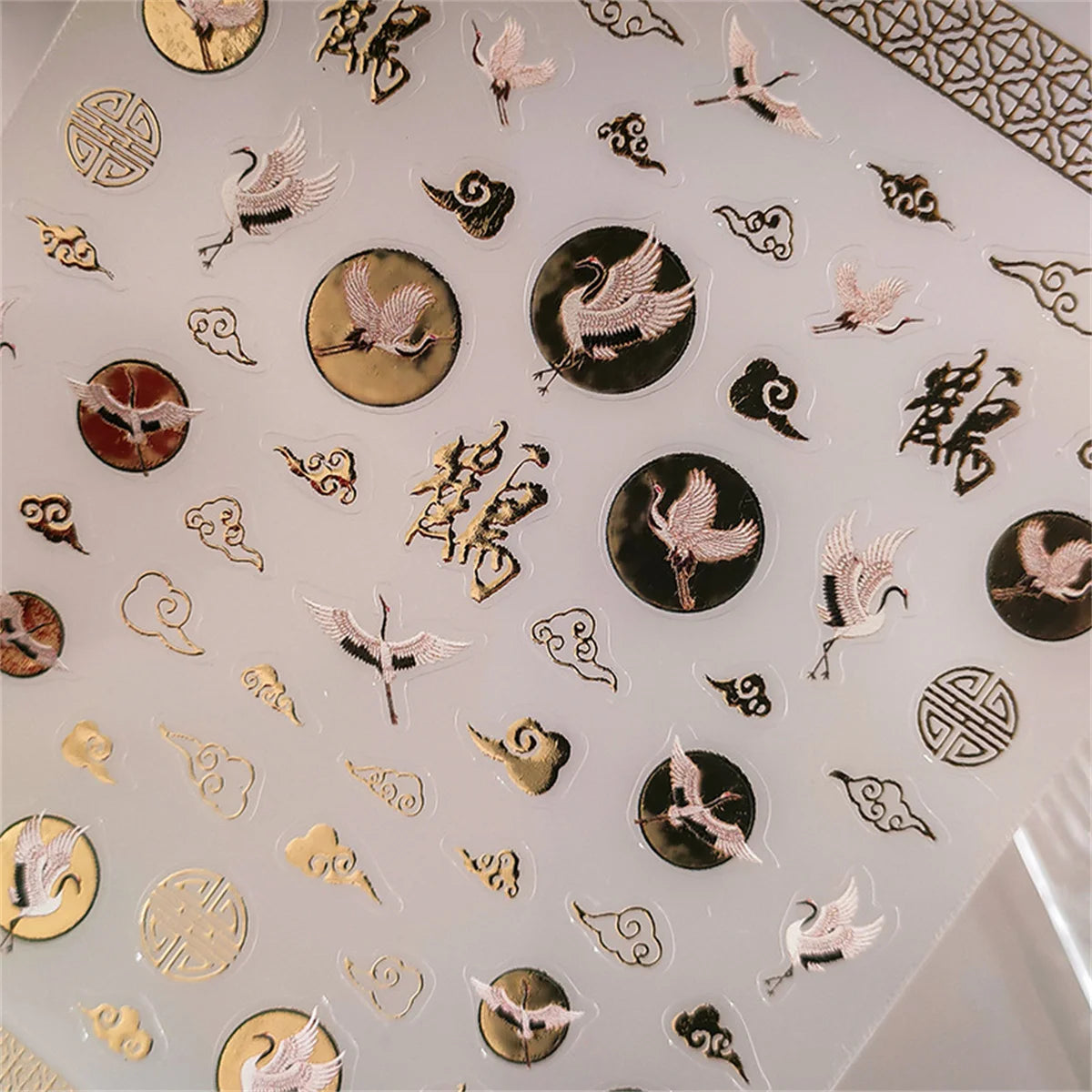5D Bronzing White Crane Nail Art Stickers | Gold Acrylic Decals Nail Art Stickers QXL