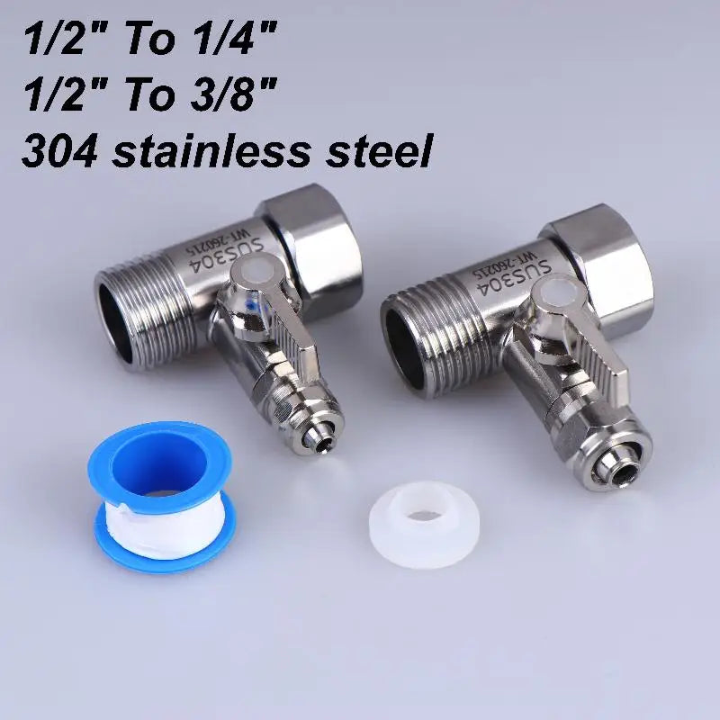 RO Feed Water Adapter 1/2 to 1/4 & 3/8" with Shut-Off Valve Water Filter Adapter QXL