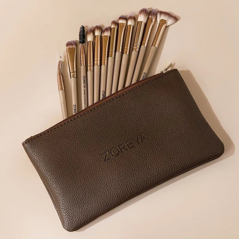 Zoreya 12-Piece Eyeshadow & Lip Makeup Brush Set – Fiber Bristles Makeup Brush Set QXL