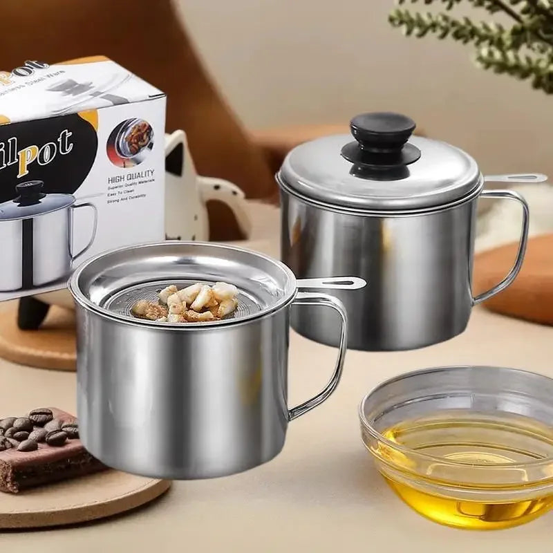 Stainless Steel Oil Strainer Pot with Filter, Lid & Base Oil Strainer Pot QXL