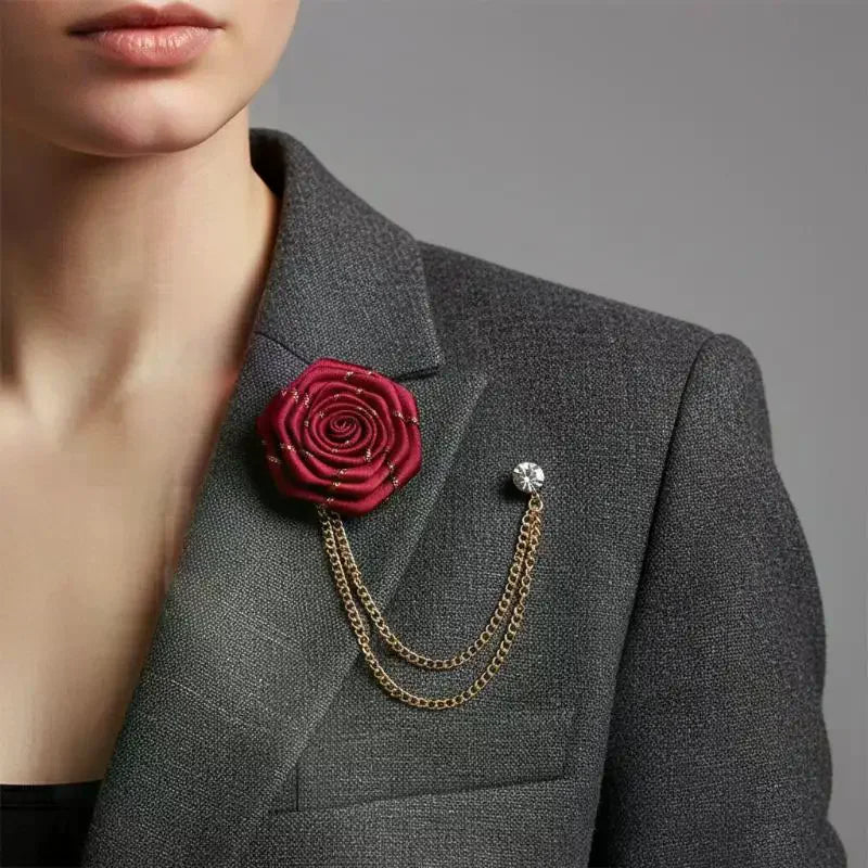 Handmade Rose Flower Brooch Lapel Pin | Groom Boutonniere Brooch Lapel Pin QXL