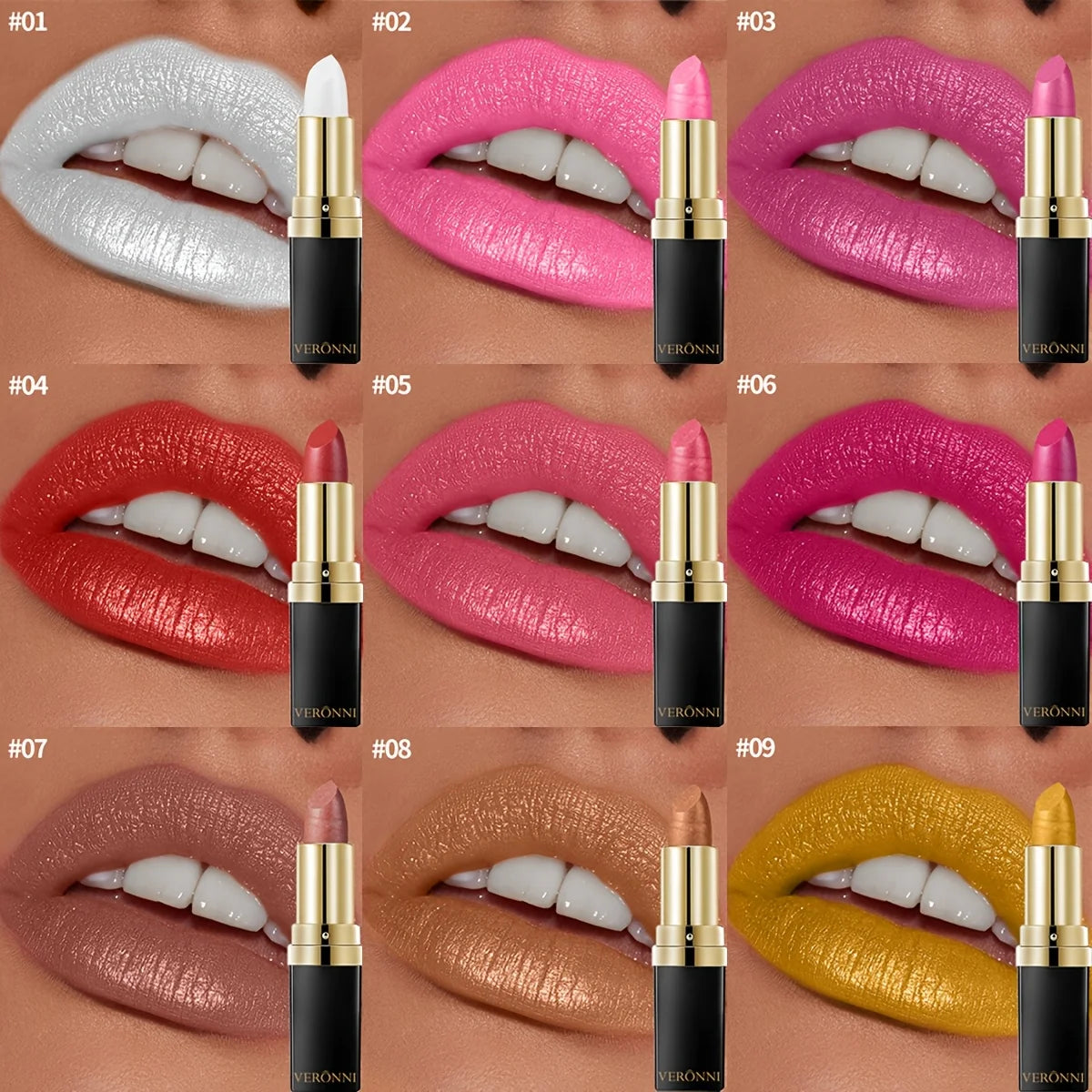 Shimmer Lipstick 10 Shades | Waterproof Long-Lasting Lip Gloss Shimmer Lipstick QXL