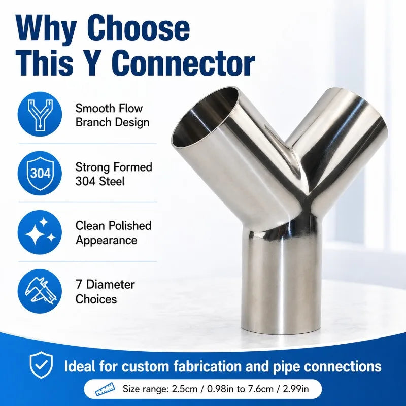 304 Stainless Steel Y-Type 3-Way Pipe Connector 25–76mm Pipe Tee Fitting QXL