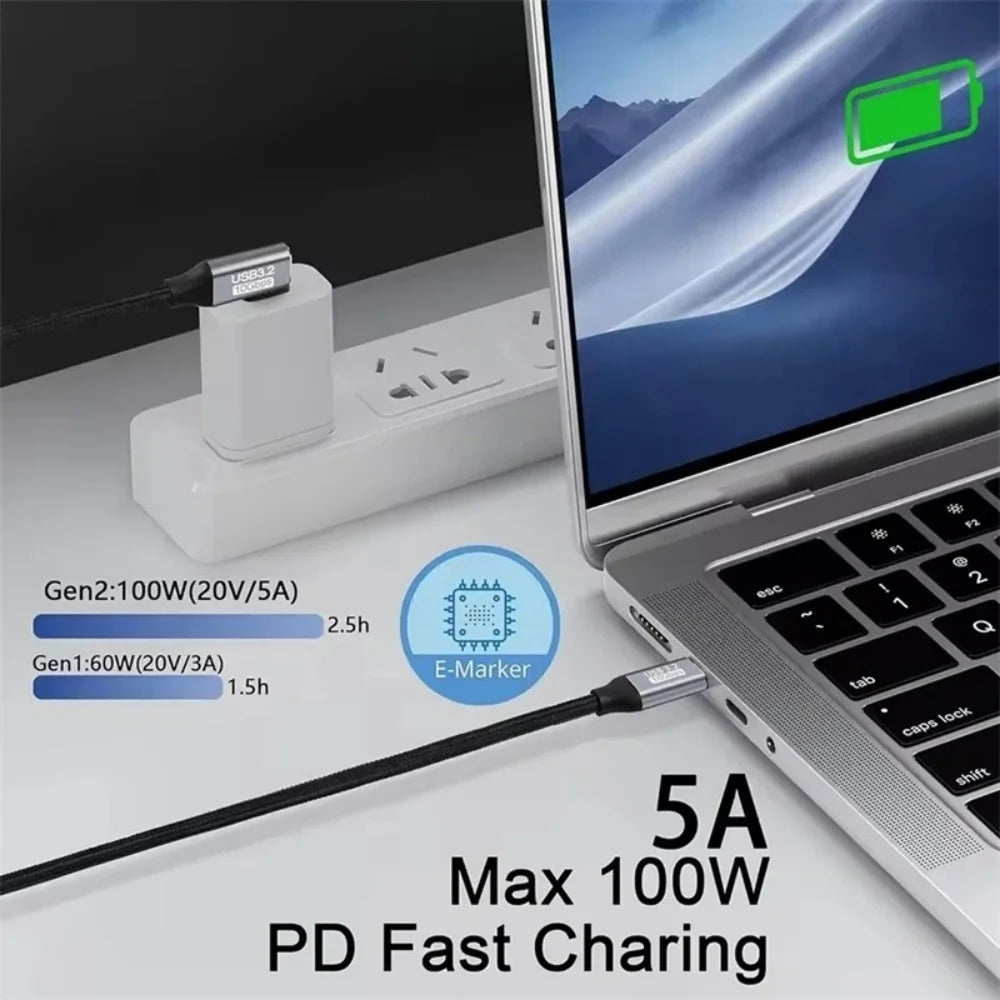 100W USB-C Extension Cable 5A Fast Charging 10Gbps 4K 60Hz USB-C Extension Cable QXL