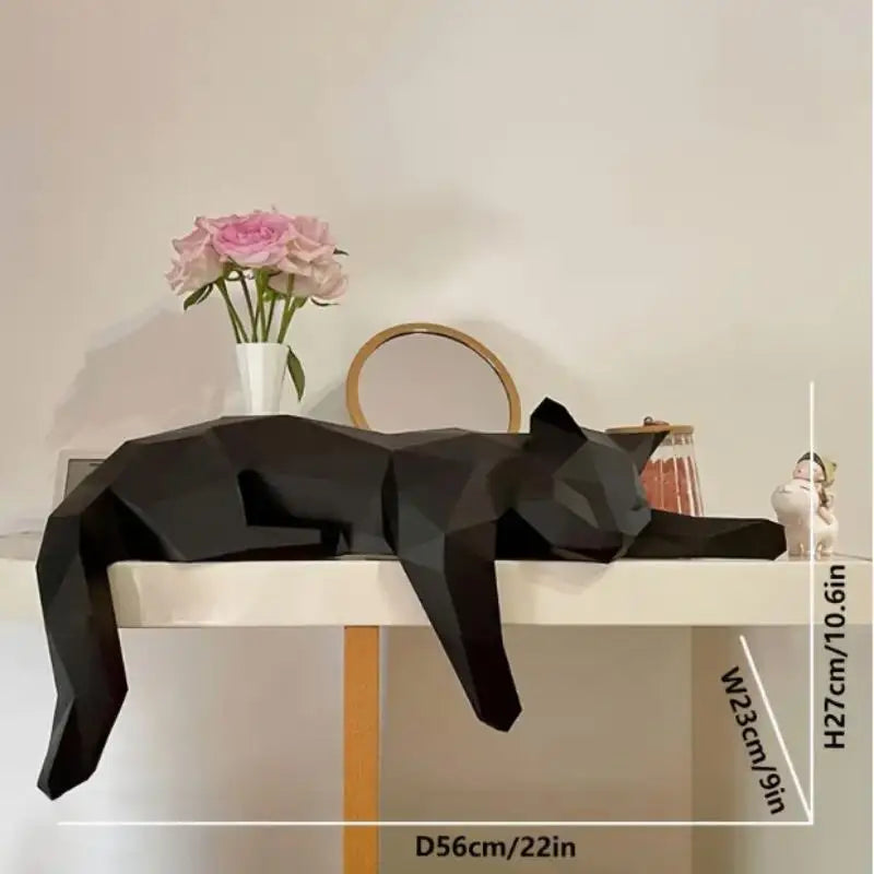 Geometric Black & White Cat Figurine | Modern Home Décor Statue Decorative Figurine QXL