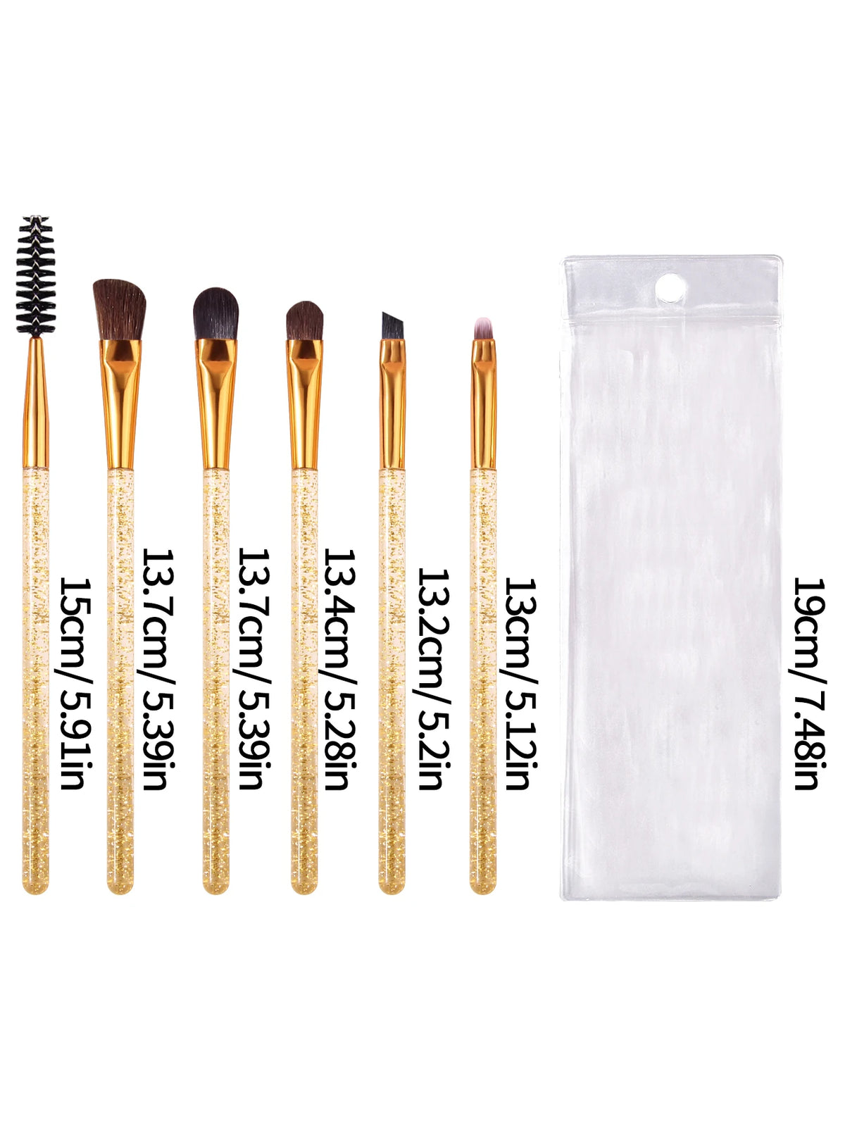 KOSSHOW 6-Pc Gold Eye Makeup Brush Set with PVC Storage Bag Eye Makeup Brush Set QXL