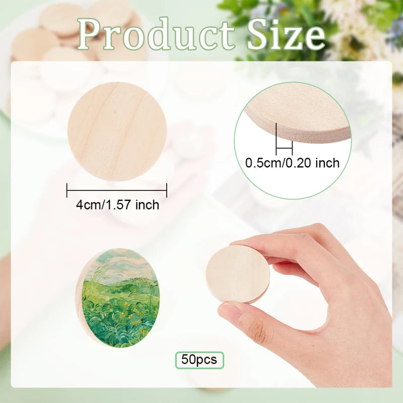 50-Pack 1" Unfinished Beech Wood Circle Cutouts for DIY Crafts Wood Craft Blanks QXL AECH04-11947