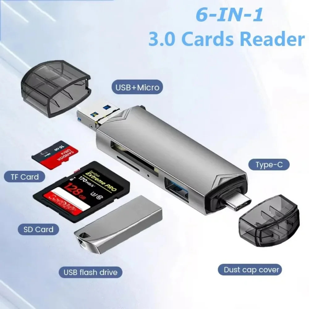 6-in-1 USB 3.0 Type-C OTG Card Reader | SD TF Memory Adapter USB Card Reader QXL