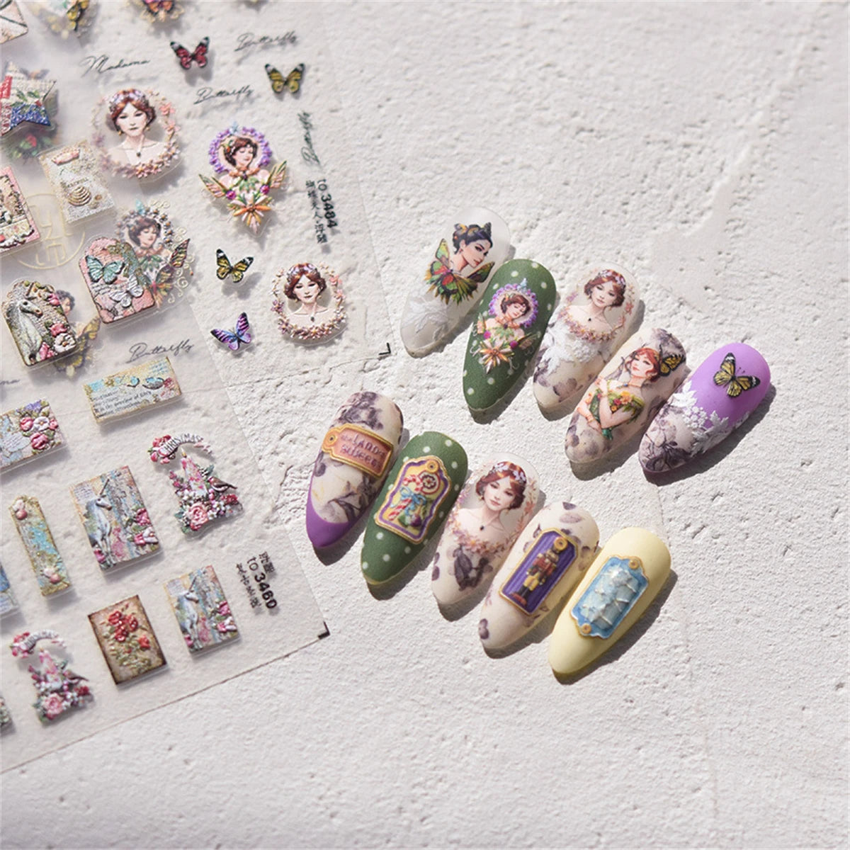 5D Retro Relief Nail Stickers | Self-Adhesive Slider Decals Nail Art Stickers QXL
