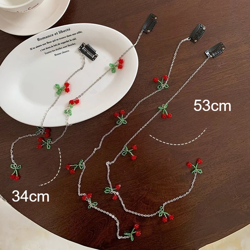Red Cherry Tassel Hair Clip | Braided Wax Thread Charm Tassel Hair Clip QXL