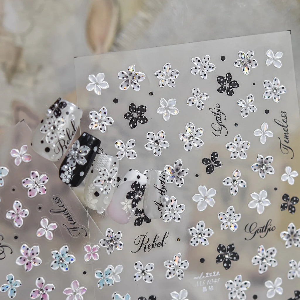5D Flower Nail Stickers | Rhinestone Polka Dot Petal Decals Nail Art Stickers QXL