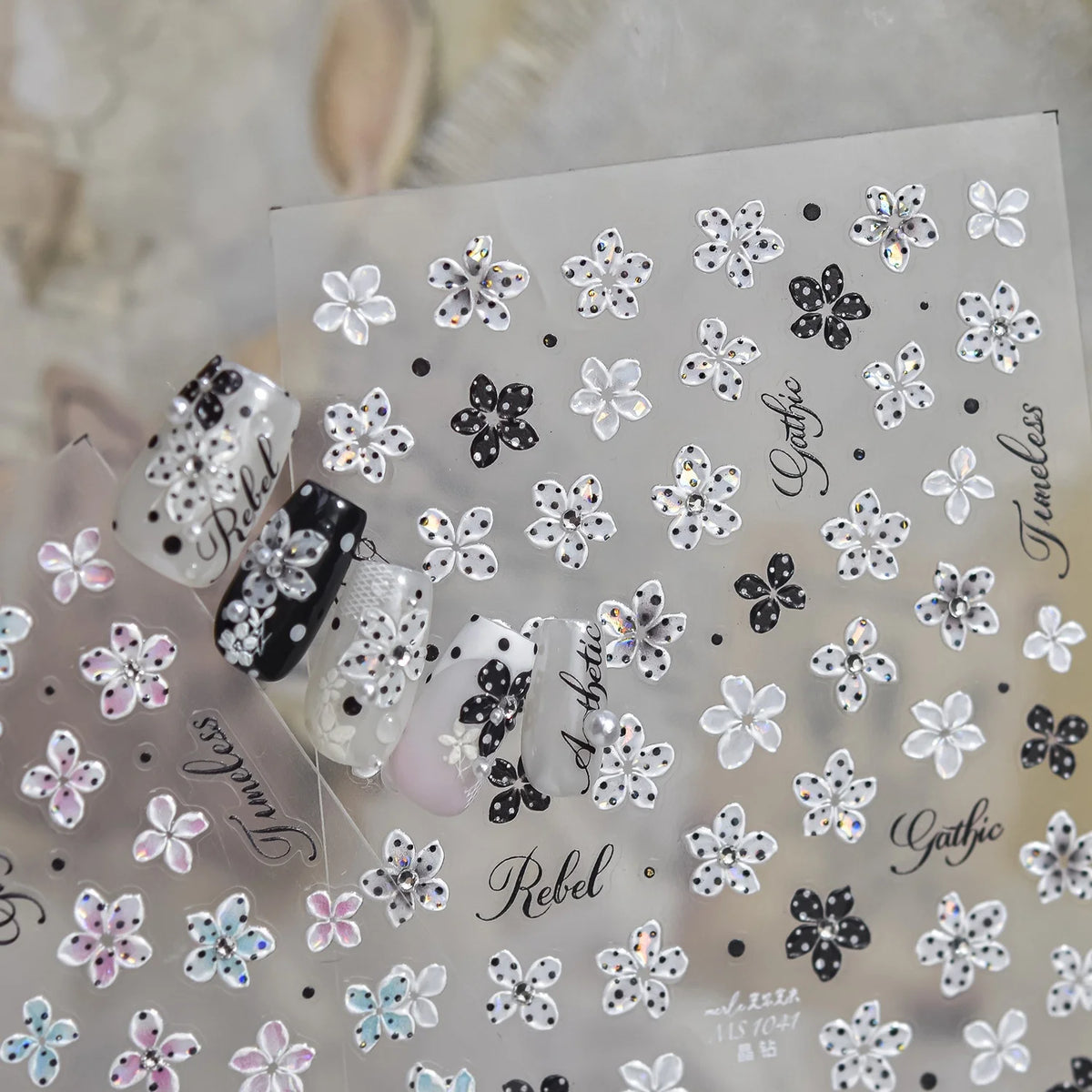 5D Flower Nail Stickers | Rhinestone Polka Dot Petal Decals Nail Art Stickers QXL