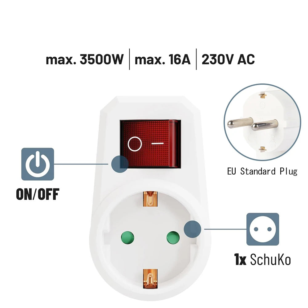16A 250V EU Power Strip 1-to-3 Way German Plug Adapter + Switch EU Power Strip QXL