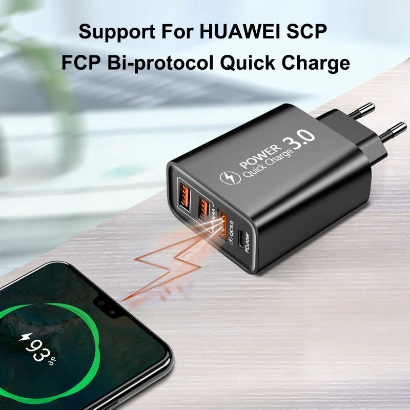 20W 4-Port USB-C PD Fast Charger Wall Adapter USB Wall Charger QXL